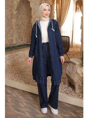 İmaj Butik Lacivert Kol Lastikli Fermuarlı Kot Kap