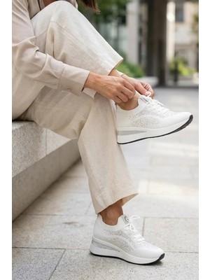 Merle Guja Ithal Özel Seri Içten Gizli Dolgu Triko Kadın Spor Ayakkabı Beyaz