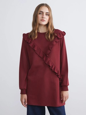 Lc Waikiki Yeni Sezon Bisiklet Yaka Fırfırlı Kadın Sweatshirt Tunik