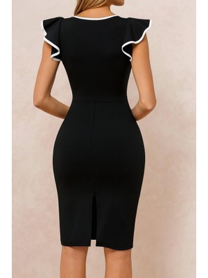 Gacha Kadın Kısa Kollu Bisiklet Yaka Yırtmaçlı Ithal Krep Elbise