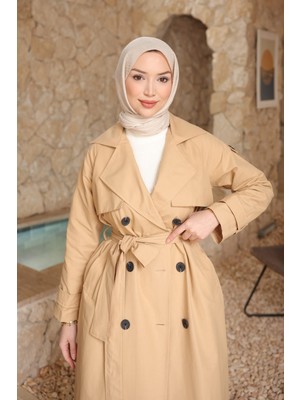 İmaj Butik Bej Kruvaze Yaka Astarlı Trençkot