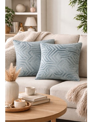 2 Li Kadife Jakarlı Kırlent Kılıfı 40X40 cm Çift Taraflı Kullanım Gizli Fermuarlı Dekoratif Yastık Kılıfı
