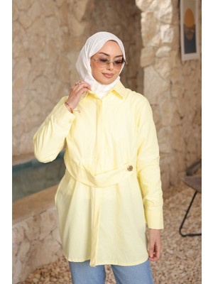 İmaj Butik Sarı Düğmeli Ön Detaylı Tunik