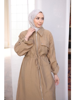 İmaj Butik Camel Bel Kuşaklı Çift Cepli Gabria Kap