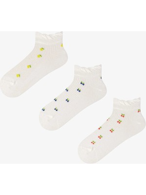 Penti 3 Çift Burun Dikişsiz Pamuklu Meyve Desenli Fırfırlı Patik Çorap