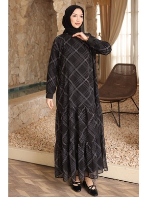 İmaj Butik Siyah Desenli Şifon Elbise