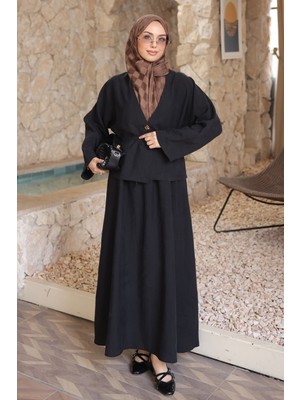 İmaj Butik Siyah Yarasa Kollu Ceket Etekli Takım