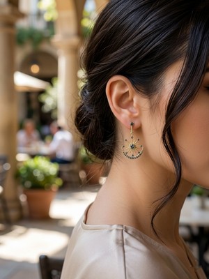 Museum Of You Kadın Küpe 14K Altın Kaplama Ay ve Yıldız Detaylı Işıltılı Zirkon Taşlı - Xp - Kararmaz