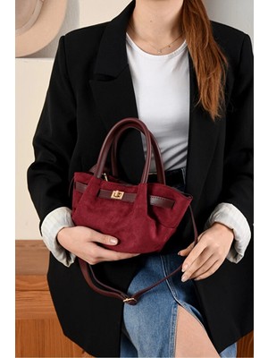 Yeni Sezon Kilit Detaylı Süet&nubuk Uzun Askılı Trend Mini Çanta (14X27)