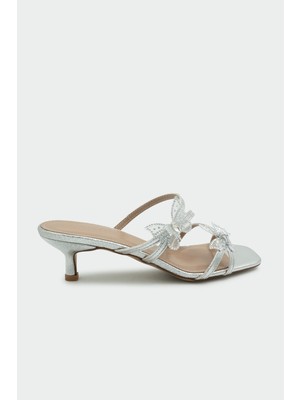 Laminta Fest Kelebekli Silver Kadın Topuklu Terlik