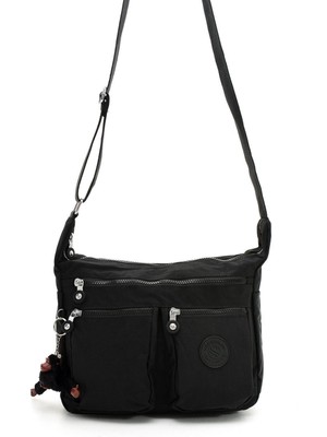 Sanmorris Kadın Büyük Boy Bölmeli Suya Dayanıklı Krinkıl Kumaş Siyah Renkli Omuz Çantası