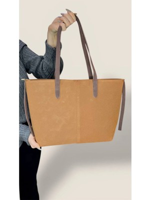 Kadın Süet Geniş Hacimli Fermuarlı Günlük Tote Model Büyük BOY(40X28)