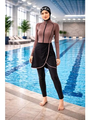 Tesmay Hızlı Kuruyan Mayo Kumaşı Likralı Kadın Tesettür Mayo 2177