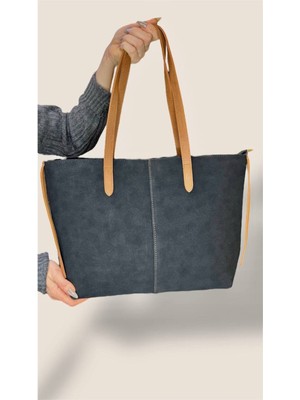 Kadın Süet Geniş Hacimli Fermuarlı Günlük Tote Model Büyük BOY(40X28)
