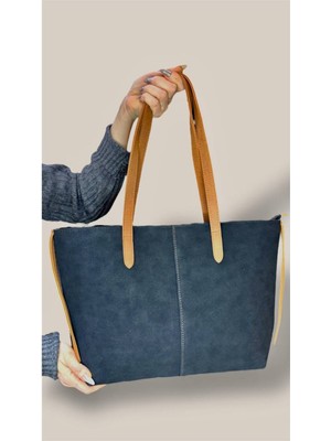 Kadın Süet Geniş Hacimli Fermuarlı Günlük Tote Model Büyük BOY(40X28)