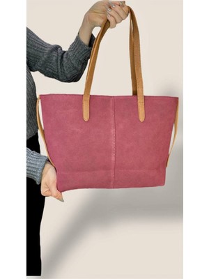 Kadın Süet Geniş Hacimli Fermuarlı Günlük Tote Model Büyük BOY(40X28)
