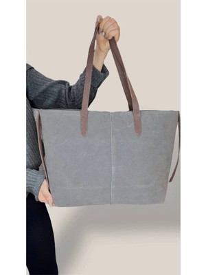 Kadın Süet Geniş Hacimli Fermuarlı Günlük Tote Model Büyük BOY(40X28)