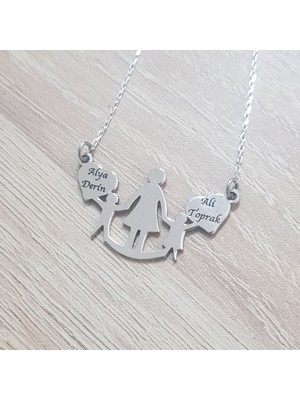 Canka Isimli Anne Çocuklar Gümüş Kolye