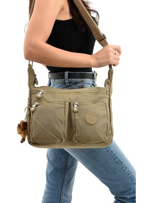 Sanmorris Kadın Büyük Boy Bölmeli Suya Dayanıklı Krinkıl Kumaş Omuz Çantası (30X28X11)