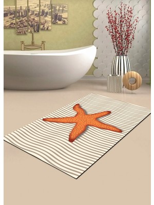 Ardizayn Deniz Yıldızı Desenli 80X120 cm Kaymaz Pamuk Taban Banyo Halısı, Paspası