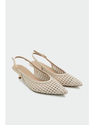 Laminta Brayn Örgü Detaylı Ten Kadın Topuklu Ayakkabı