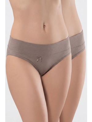 Kom Türen Kadin Beli Lastikli Likrali 2'li Pamuklu Bikini Külot 955/VIZON