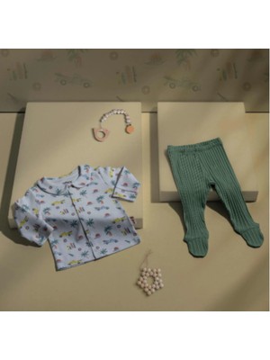 Tiffany Pijama Takımı Trip Tour Theme Ekru - Yeşil