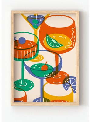 Viela Home Ahşap Çerçeveli Colorful Cocktails Poster – Canlı Renklerde Kokteyl Temalı Duvar Tablosu 🍸🍋🍒