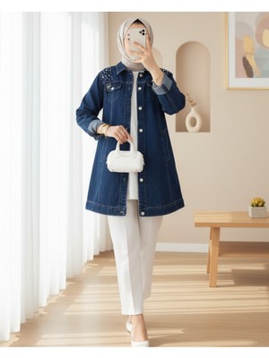 Modamorfo Taş Işlemeli Yıkamalı Kot ceket   -Laci