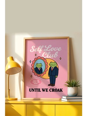 Viela Home Ahşap Çerçeveli Self Love Club Poster – Pembe Arka Planlı Öz Sevgi Temalı Duvar Tablosu