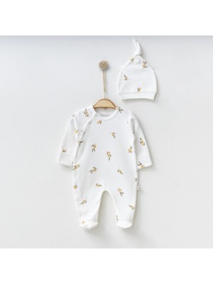 Zeytin Baskılı Unisex Patikli Kendinden Eldivenli %100 Pamuk Uyku & Günlük Tulum