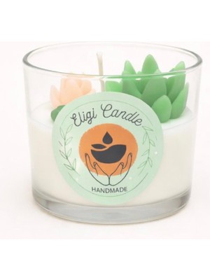 El Yapımı Doğal Soya Mum- Vanilya Kokulu- Skulent Detay-Dekoratif-Hediyelik