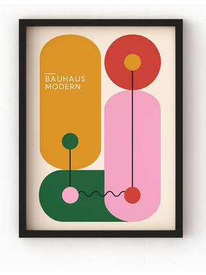 Viela Home Siyah Ahşap Çerçeveli Bauhaus Modern Poster – Renkli Geometrik Formlarda Duvar Tablosu