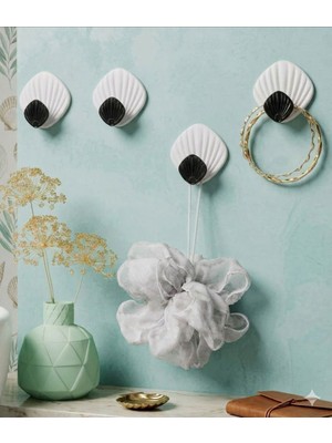 Qlux Ideas 3'lü Istiridye Tasarım Dekoratif Duvar Askısı - Çok Amaçlı Banyo, Mutfak ve Antre Askı Seti