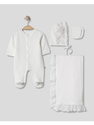 Triko Detaylı 4'lü Yenidoğan Kız Bebek Hastane Çıkışı %100 Pamuk Oeko Tex Sertifikalı