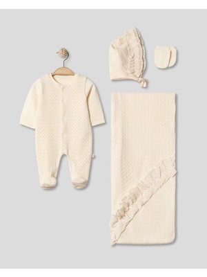 Triko Detaylı 4'lü Yenidoğan Kız Bebek Hastane Çıkışı %100 Pamuk Oeko Tex Sertifikalı