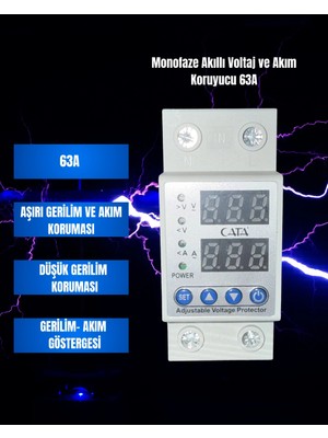 Cata CT-9198 Monofaze Akıllı Voltaj ve Akım Koruyucu 63A