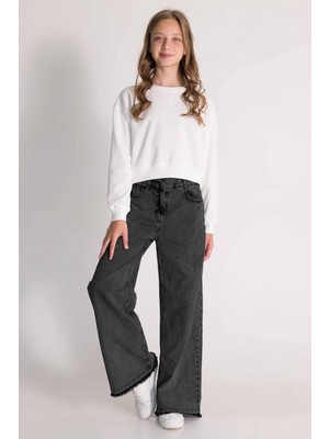 Dmb Kız Çocuk  Denim Bol Paça Pantolon 9-14 Yaş 29855 Füme