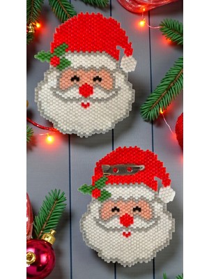 Seard Miyuki Boncuk El Yapımı Noel Baba Yılbaşı Christmas Noel Broş - Yaka Iğnesi 1
