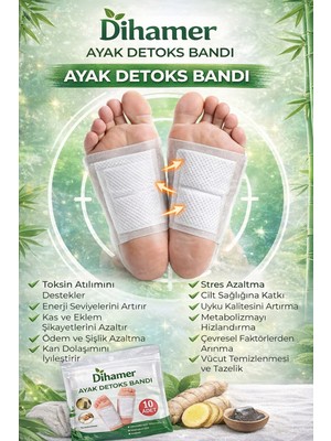 Dihamer Ayak Detoks Bandı 10’lu Paket – Gece Kullanımlı Toksin Atıcı Bitkisel Ayak Bandı – Rahatlatıcı & Temizleyici Foot Patch