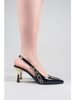 Birikon Esta Yan Aksesuarlı Rugan Stiletto Siyah