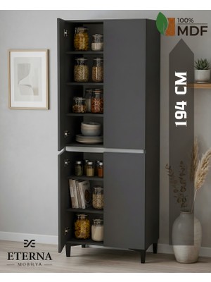Eterna Mobilya 4 Kapaklı Ayaklı Çok Amaçlı Dolap | Mutfak Dolabı | Kiler Dolabı | Erzak Dolabı