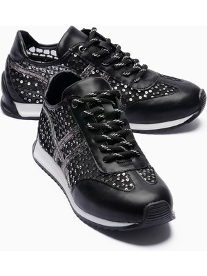 Mubiano Kadın Sneaker Pullu File Detaylı Parlak Günlük Spor Ayakkabı Lucina Siyah