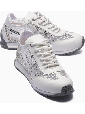 Mubiano Kadın Sneaker Pullu File Detaylı Parlak Günlük Spor Ayakkabı Lucina Beyaz