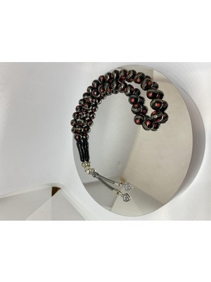 Tesbih TSBH0110BC 925 Ayar Gümüş Püsküllü Gümüş-Mercan Işlemeli Küre Kesim Usta El Işçilikli Erzurum Oltu Tesbih