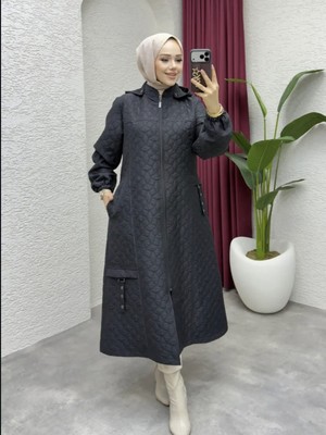 Nursena Kadın Büyük Beden Mevsimlik Ara Boy Örme Kapitone Mont