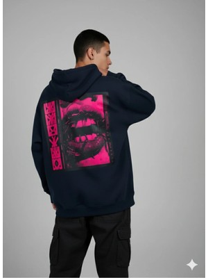Lenithra Lip And Thorn Sırt Baskılı Unisex Oversize Hoodie
