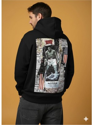 Lenithra Muhammed Ali Sırt Baskılı Unisex Oversize Hoodie