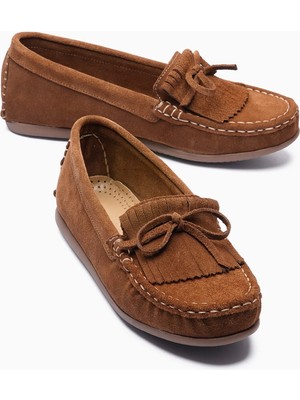 Mubiano Kadın Hakiki Süet Babet Püskül Detaylı Loafer Alora Taba