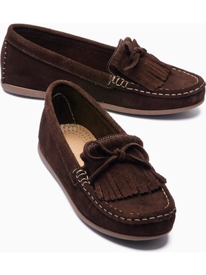 Mubiano Kadın Hakiki Süet Babet Püskül Detaylı Loafer Alora Kahverengi